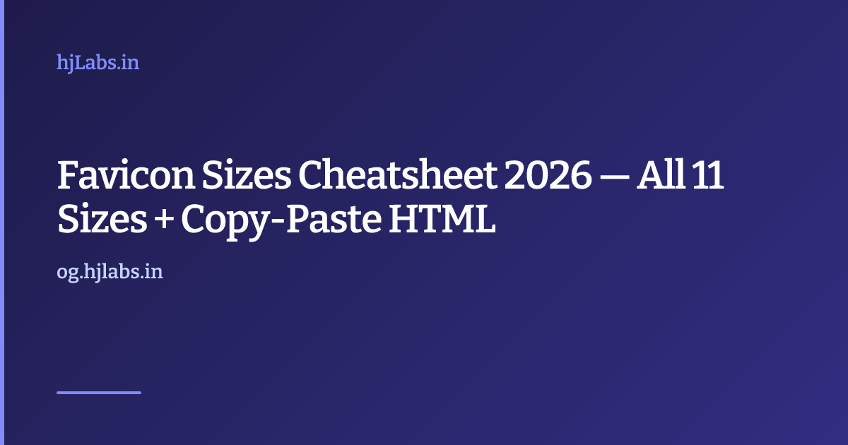Favicon Sizes Cheatsheet 2026 — All 11 Sizes + Copy-Paste HTML